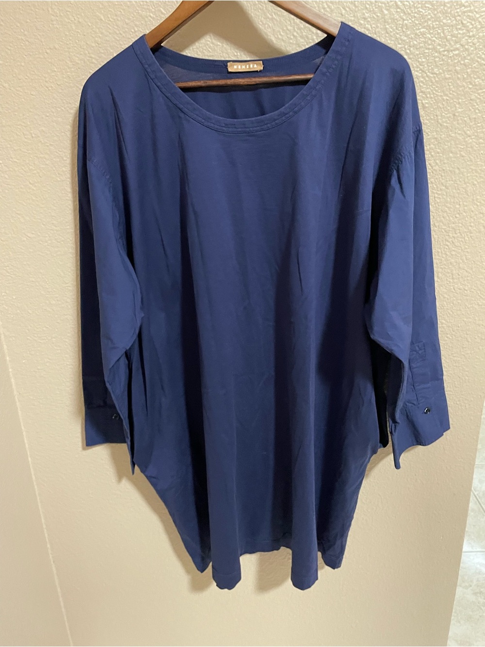 Nehera Relaxed Navy Blue Women’s Tunic Top with Pockets - Minimal Scoop Neck